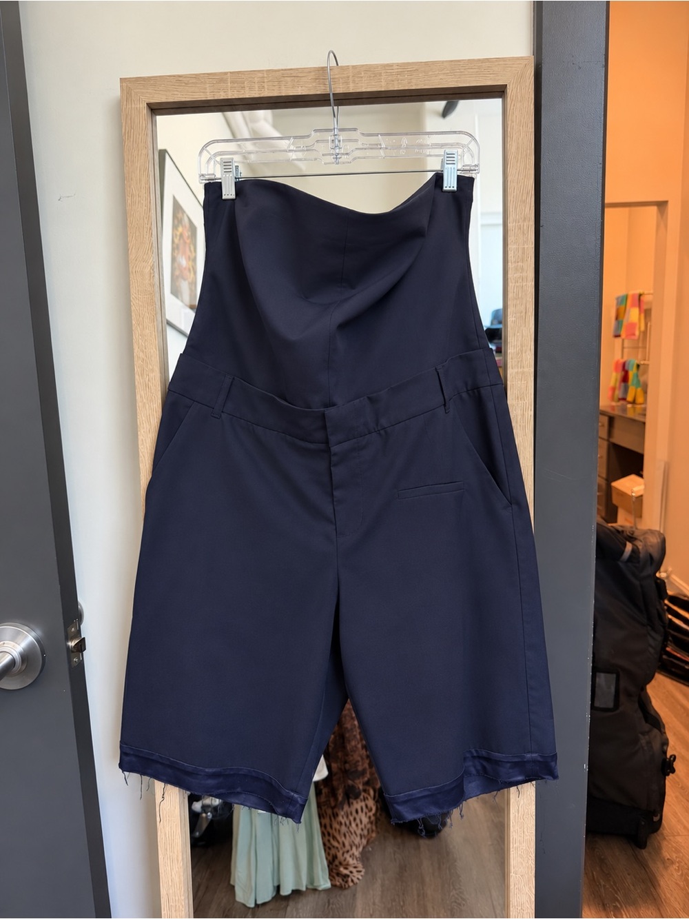 Zara Navy Strapless High-Waist Romper Shorts